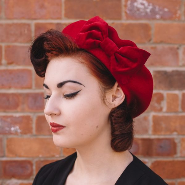 Red Beret with Red Velvet Bow - Imogen's Imagination
