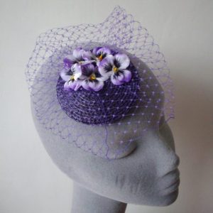 Purple Pansy Flower Fascinator angle