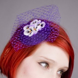 Purple Pansy Flower Fascinator detail