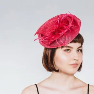 Pink Sinamay Headpiece with Feathers