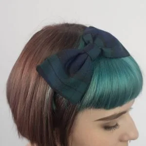 Navy Blue Green Tartan Bow Headband