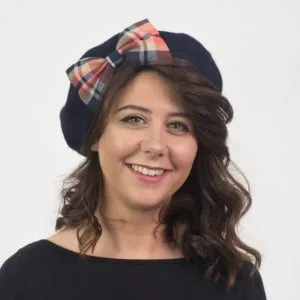 Navy Beret Navy-Peach Tartan Bow