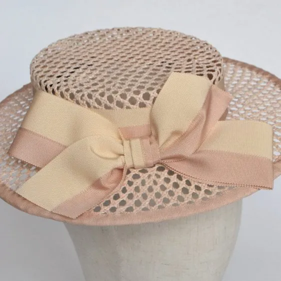 Nude Woven Boater Hat with Ribbon Bow - Imogen display picture 1