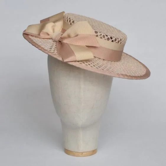 Nude Woven Boater Hat with Ribbon Bow - Imogen display picture 2