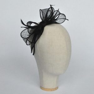 Black Bow Fascinator with Biot Feathers - angle