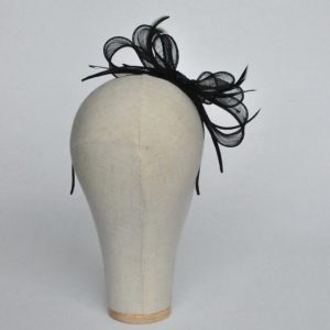 Black Bow Fascinator with Biot Feathers - back
