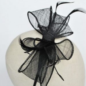 Black Bow Fascinator with Biot Feathers - detail 2