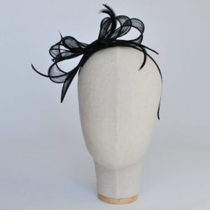 Black Bow Fascinator with Biot Feathers - front
