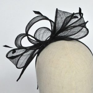 Black Rolled Sinamay Fascinator with Loops and Coque Feathers - detail 2