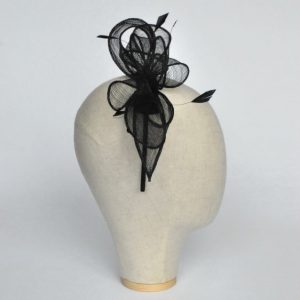 Black Loop Fascinator with Coque Feathers - side