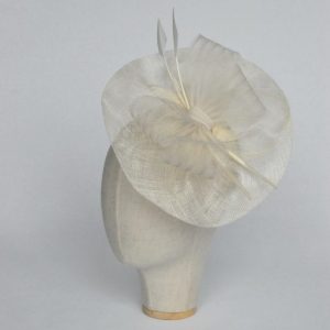 Ivory Sinamay Saucer Fascinator with Arrow Feathers and Crinoline - angle