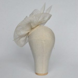 Ivory Sinamay Saucer Fascinator with Arrow Feathers and Crinoline - back
