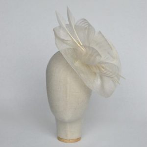 Ivory Sinamay Saucer Fascinator with Arrow Feathers and Crinoline - front