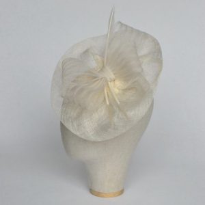 Ivory Sinamay Saucer Fascinator with Arrow Feathers and Crinoline - side