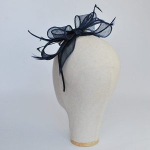 Navy Bow Fascinator with Biot Feathers - back