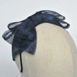Close up of Navy Blue Large Sinamay Bow