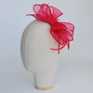 Pink Bow Fascinator with Biot Feathers - angle