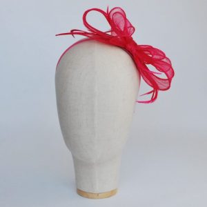 Pink Bow Fascinator with Biot Feathers - front