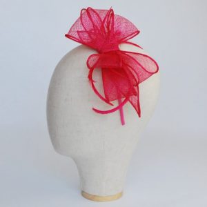 Pink Bow Fascinator with Biot Feathers - side