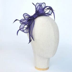 Purple Bow Fascinator with Biot Feathers - angle