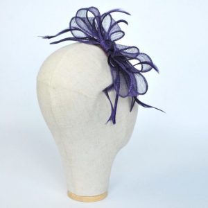 Purple Bow Fascinator with Biot Feathers - back