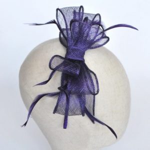 Purple Bow Fascinator with Biot Feathers - detail