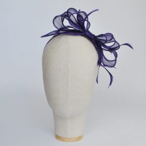 Purple Bow Fascinator with Biot Feathers - front left