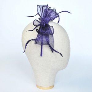 Purple Bow Fascinator with Biot Feathers - side