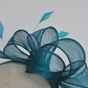 Teal Sinamay and Feather Fascinator