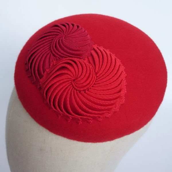 Red Felt Button Hat with Nautilus by Imogen's Imagination