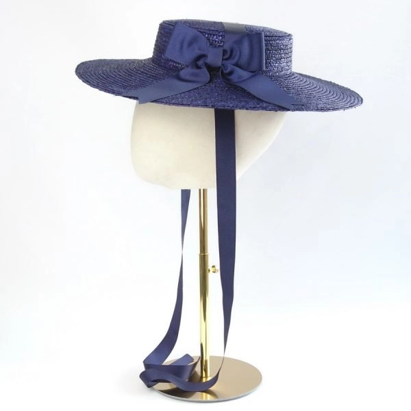 Navy Straw Boater Sun Hat - Imogen