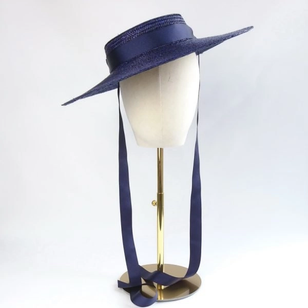 NWT Markson England Straw Hat Navy Bow Navy Straw Boater Sun Hat - Imogen main image 3