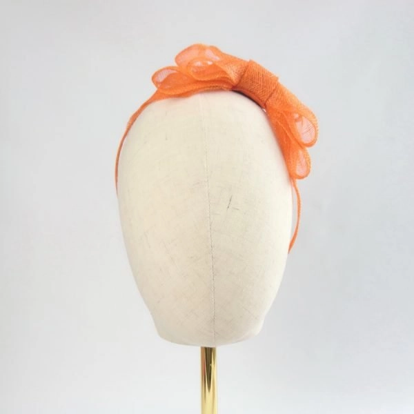 Orange Spring Hair Accessories - Orange Large Sinamay Bow Fascinator, worn to the left