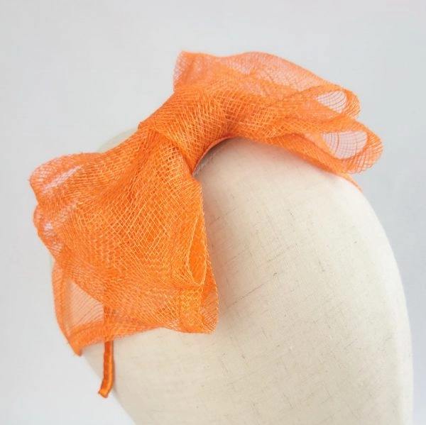 Orange Women's Bow Headbands - close up showing close weave of the orange sinamay