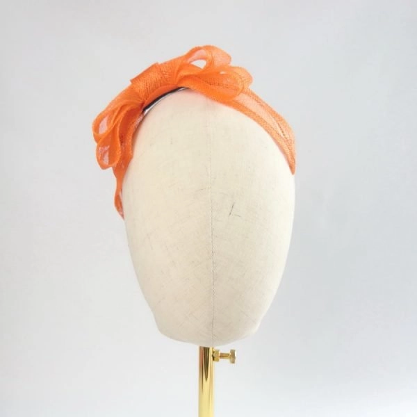 Orange Wedding Fascinators - Orange Large Sinamay Bow Fascinator, worn to the right