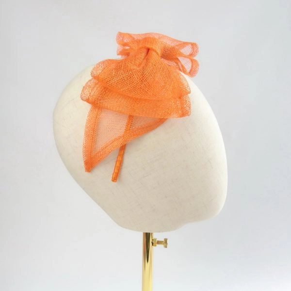 Orange Feather Free Fascinators - side view of Orange Large Sinamay Bow Fascinator