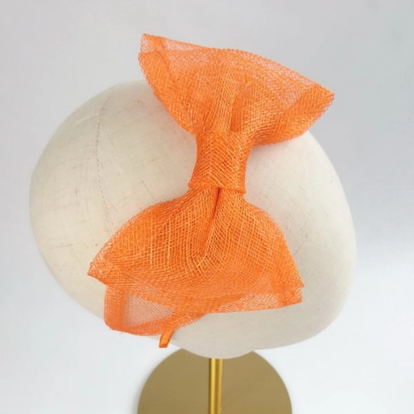 Orange Fascinator by Imogen’s Imagination - top view of large sinamay bow fascinator