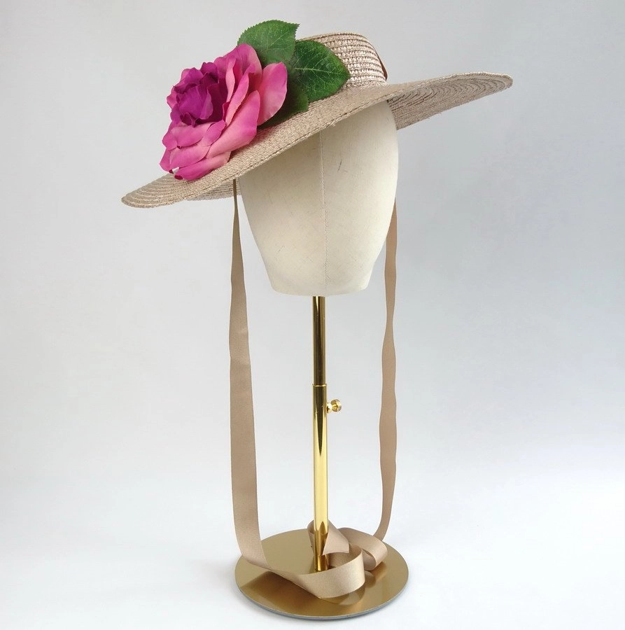 Summer Wedding Hat in Oyster with a Detachable Dark Pink Rose