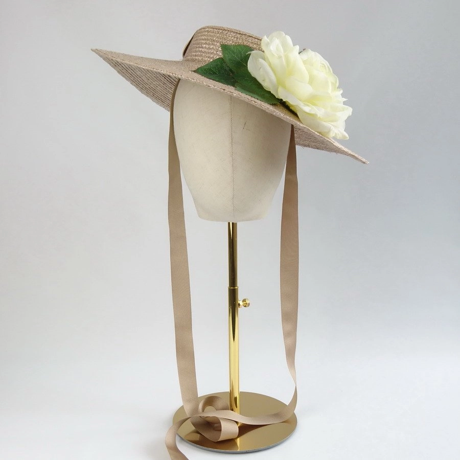 Vintage Style Sun Hat in Oyster with a Detachable Ivory Rose