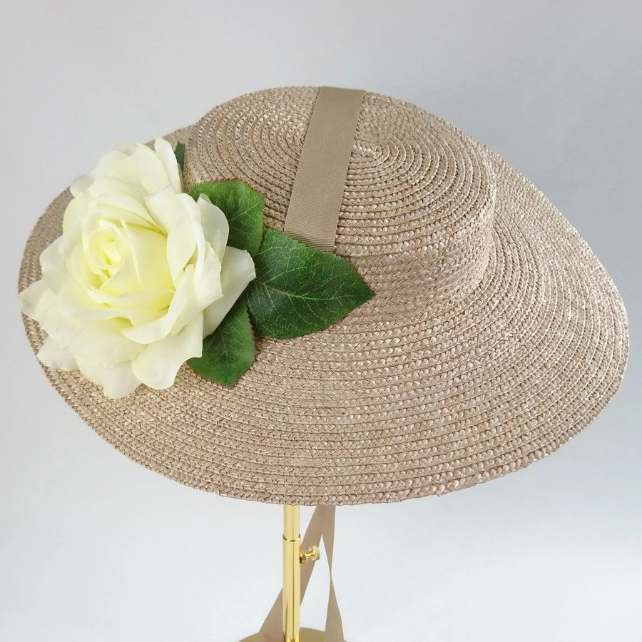 Wedding Hats for Guests in Oyster with a Detachable Ivory Rose