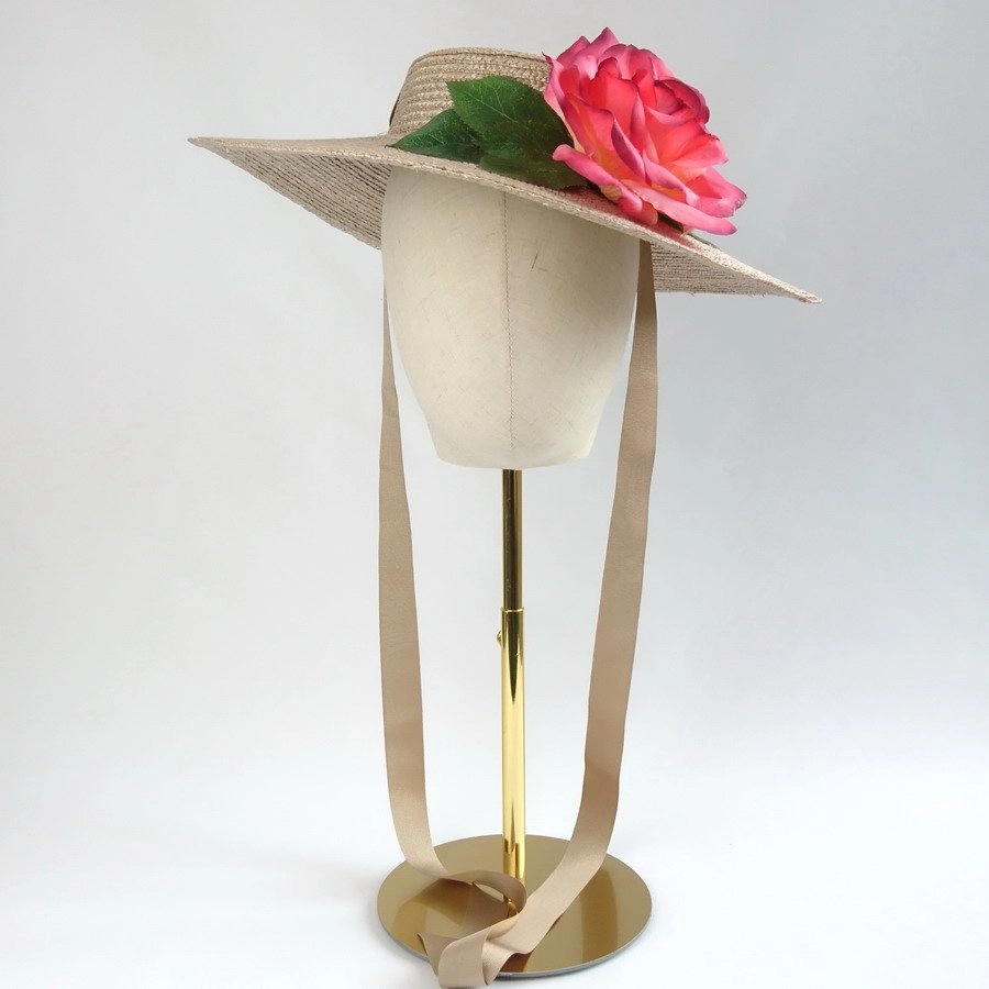 Summer Casual Hat in Oyster with a Detachable Pink Rose