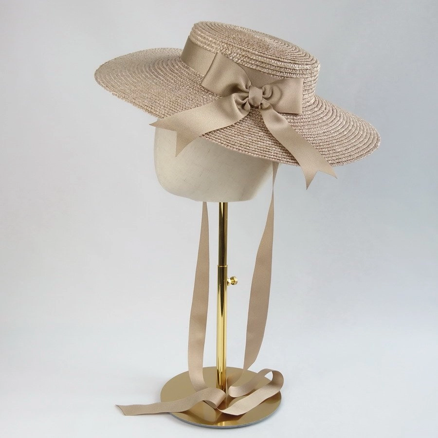 Summer Race Day Hat in Oyster with a Detachable Gold Ribbon Bow