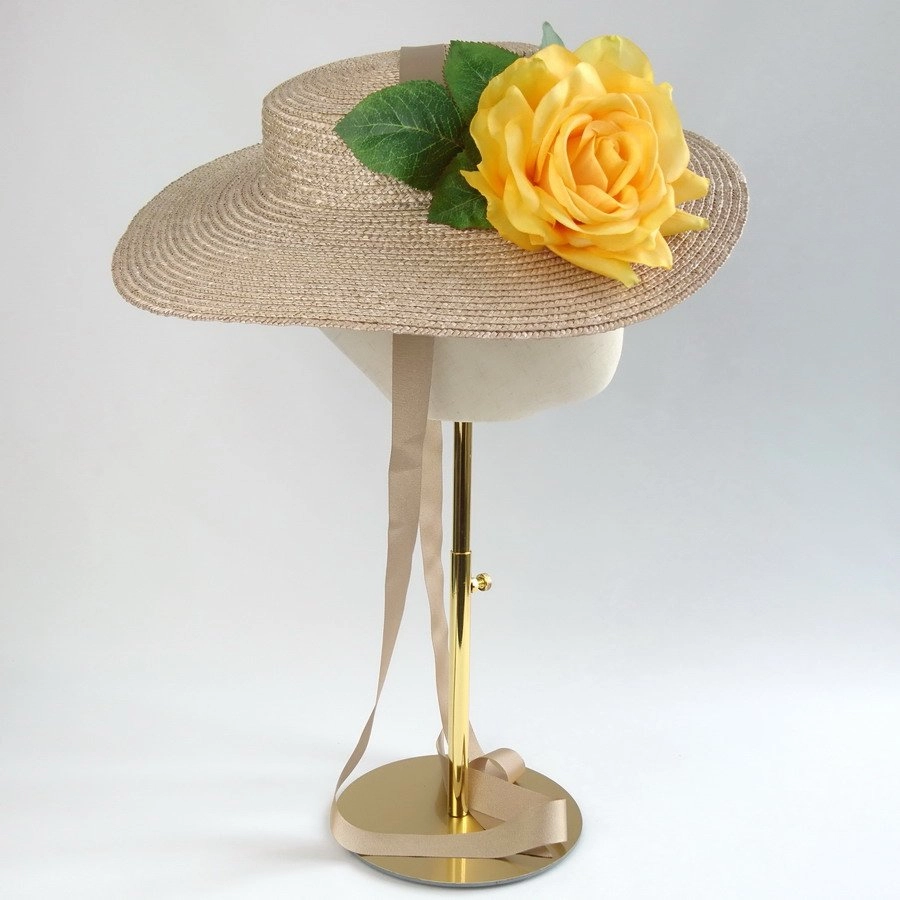 Summer Wedding Hat in Oyster with a Detachable Yellow Rose