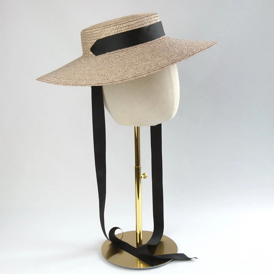 Vintage Style Sun Hat in Oyster with a Detachable Black Ribbon Tie