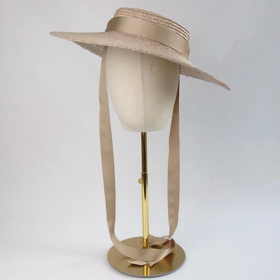 Summer Casual Hat in Oyster with a Detachable Gold Ribbon Ties