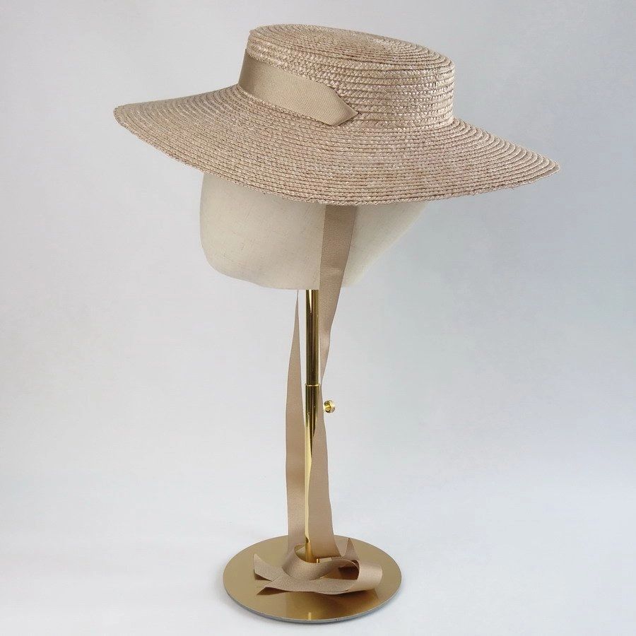 Wedding Hats for Guests in Oyster with a Detachable Gold Ribbon Tie