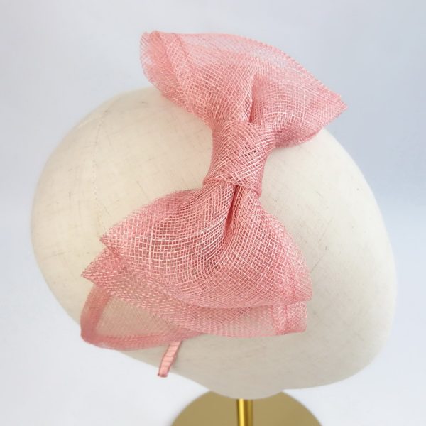 Peach Pink Large Sinamay Bow Fascinator 