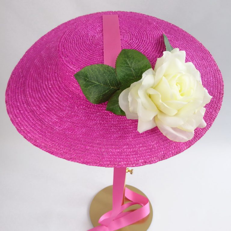 Straw Sun Hat with dyed pink edging