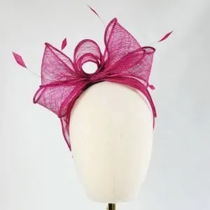 Dark Pink Loop Fascinator with Coque Feathers