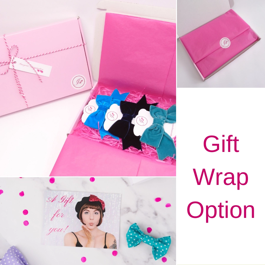 Imogen's Imagination Velvet Ribbon Bow Hair Clips in optional gift wrap packaging